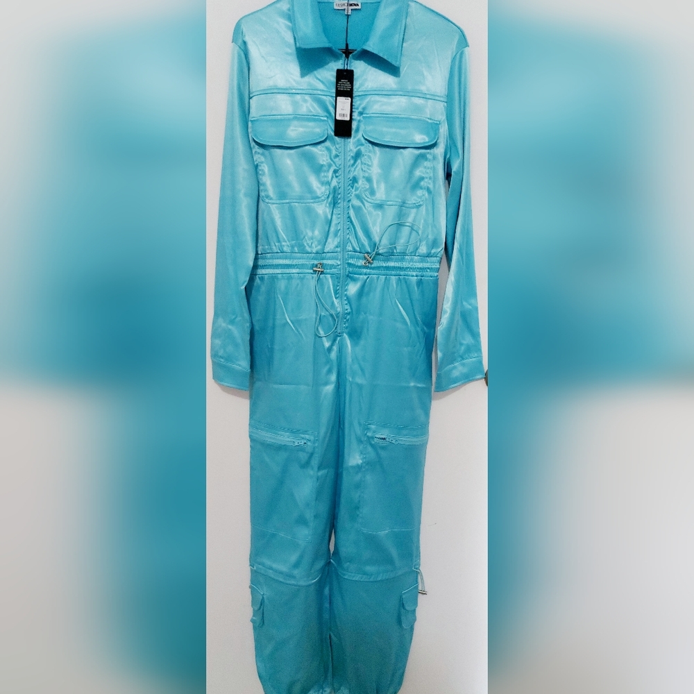 Fashion Nova Aqua Cargo Jumpsuit